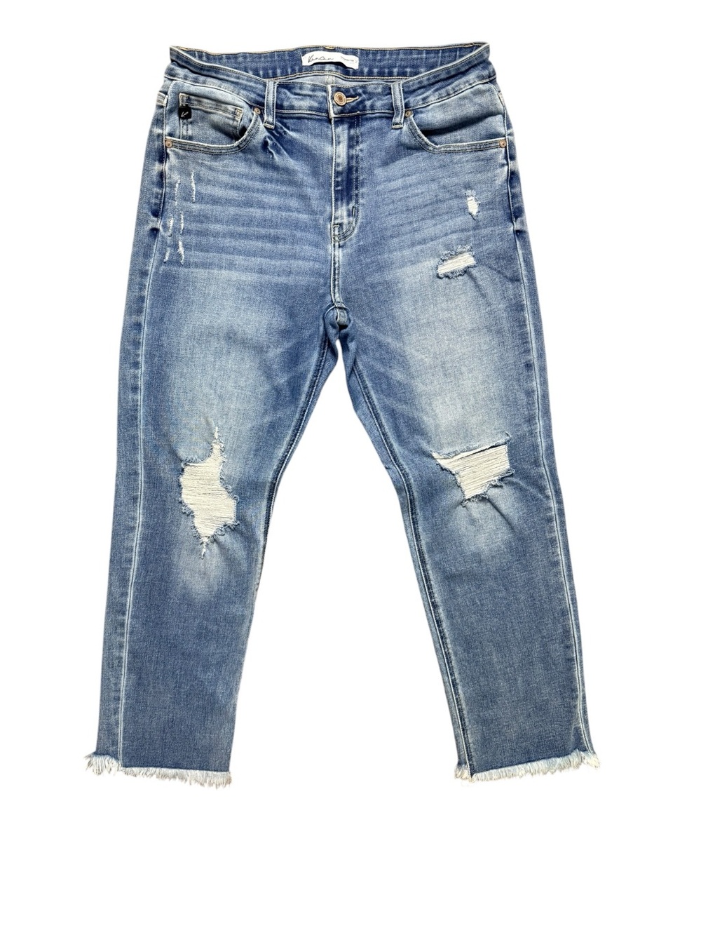 Kancan Size 31 Distressed Cropped Straight Leg Jeans Raw Hem - Picture 2 of 9